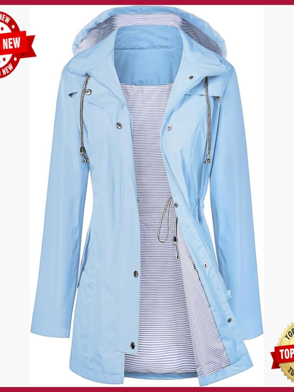 Waterproof Trench Raincoat With Hood, Lightweight Windbreaker Jacket S-Xxl